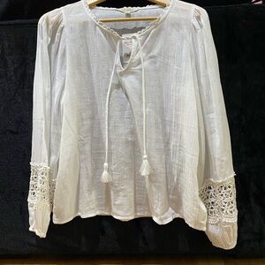 Lucky Brand white Tie Front Relaxed Blouse